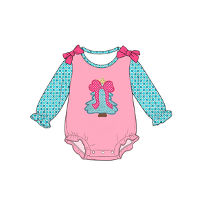 Tenues de Noël personnalisées pour filles, robe barboteuse à carreaux rose et bleu, vente en gros, vêtements de fête pour sœurs, boutique de vêtements d'usine - Product Image 4