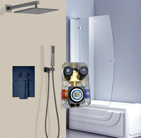 Meilleures ventes : Ensemble de douche thermostatique encastré pour salle de bain, en laiton, avec mitigeur à poignée unique, cartouche céramique et douchette à jet à bouton