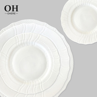 Assiette à dîner en porcelaine blanche en relief, bord en dentelle, décor de mariage, assiette à salade jetable, chargeur, fournitures de fête