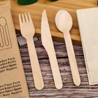 Prix d'usine – Ensemble de couverts biodégradables en bois de 160 mm – Couteau, fourchette, cuillère, serviette, assiettes et bols en papier jetables emballés individuellement