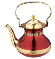Théière arabe moderne de luxe, corps turquoise avec décoration dorée, bouilloire de service en acier inoxydable Dallah pour cadeau, décoration de table