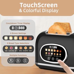 Grille-pain électrique à écran tactile 2 fentes en acier inoxydable avec fentes extra larges, contrôle numérique intelligent, couleur personnalisée, 6 types de pain - Product Image 2