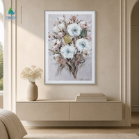 Bouquet floral pastel très populaire sur toile – Peinture de fleurs bleues et roses douces avec des coups de pinceau texturés