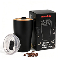 Tasse à café isotherme 250 ml en acier inoxydable 304 avec couvercle coulissant, anti-fuite, compatible porte-gobelet, style japonais, vente en gros personnalisée