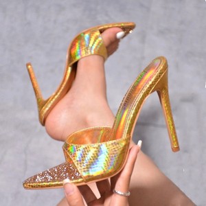 Sandales et mules à talons pour femmes, nouveautés 2025, best-sellers, à bout ouvert et ornées de strass - Product Image 3