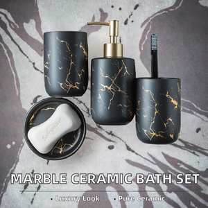 Luxury Eco-Friendly Marble Design Ceramic 3pcs Bathroom Accessory <b>Set</b> <b>Soap</b> Dispenser <b>Soap</b> Dish Toothbrush Cup - Product Image 2