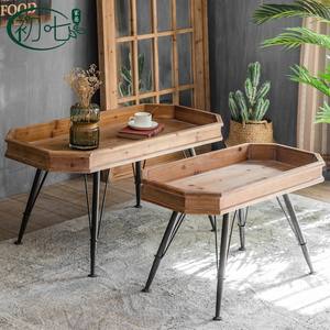 [] Wooden <b>Coffee</b> <b>Table</b> With Metal Legs <b>Rectangle</b> Small Living Room <b>Table</b> For Apartment Balcony Use - Product Image 1