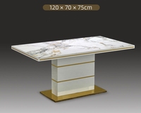 Table à manger moderne et luxueuse en marbre Ensemble 6 chaises Plateau en pierre frittée avec base en acier inoxydable doré pour meubles de salle à manger