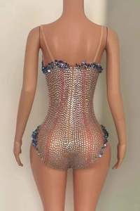 Bodys Bling pour femmes vêtements de scène <span class=keywords><strong>paillettes</strong></span> imprimé strass sans manches voir <span class=keywords><strong>à</strong></span> travers Performance body <span class=keywords><strong>combinaison</strong></span> - Product Image 2
