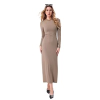 Robe longue élégante pour femme, nouvelle collection printemps 2024, design élégant, taille naturelle, plissée, col rond, effet amincissant
