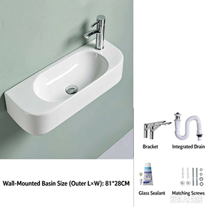 Lavabo de Cerámica para Baño, Montado en la Pared, Lavabo Integrado de Gran Tamaño para Hogar, Balcón, Lavamanos - Product Image 4