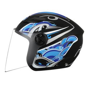 <span class=keywords><strong>Casque</strong></span> de <span class=keywords><strong>moto</strong></span> avec visière en ABS, rond à motif de requin noir 3/4 pour voiture électrique - Product Image 1
