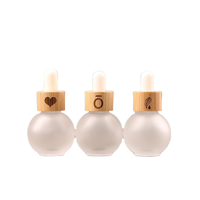 Flacon compte-gouttes en verre de 20 ml avec bouchon en bambou, blanc givré, pour essence, huile essentielle, mélange, soin de la peau, sérum, design sphérique mignon