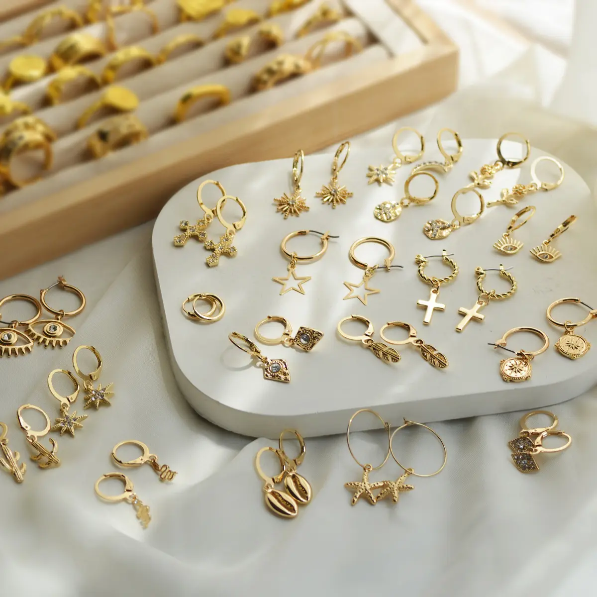 Trendy Earrings Jewelry Accessories Fashion Vintage Geometric Statement Zircon Gold Star Flower Metal Drop Earrings
