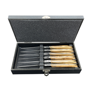 Promotion Gift Non-serrated 6 pcs set stainless steel Olive wood Laguiole steak knife With Wooden gift box