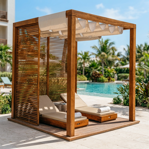 Cabaña de Lujo de Teca para Exteriores con Tumbonas Dobles, Diseño Moderno de Mediados de Siglo, Muebles para Club de Playa o Resort - Product Image 3