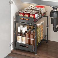 Étagère à épices coulissante réglable en hauteur pour salle de bain, organisateur de placard coulissant en métal pour évier de cuisine