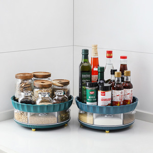 Kitchen Countertop Rotating Spice Rack Double Layer Multi Compartment Storage For Seasonings Condiments Oil Salt Soy Sauce - Product Image 1