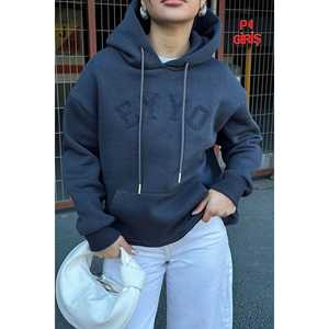 Sudadera con capucha bordada Eyyo gris humo para mujer - Product Image 2