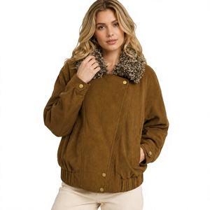 Women's Autumn Bomber <b>Jacket</b> With Fur Trim <b>Suede</b> Coat Full Sleeve Button Closure Solid Color Regular Fit <b>Leather</b> <b>Jacket</b> - Product Image 1