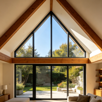 Fenêtre fixe de forme personnalisée, insonorisée, avec cadre en aluminium noir, isolation thermique, verre double vitrage Low-E pour villa moderne