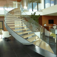 American Standard Escalier d'intérieur en colimaçon moderne en fer forgé en acier avec revêtement en poudre finition noire et garde-corps en verre