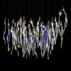Lámpara de Araña Moderna de Cristal Rojo, Lámpara Colgante de Cristal con Altura Ajustable, LED Blanco Cálido 3500K, Marco Dorado para Sala de Estar - Product Image 4