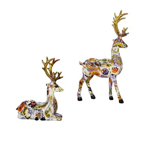 수지 공예 물 인쇄 다채로운 사슴 동상 창조적 인 커플 결혼 선물 가정 장식
