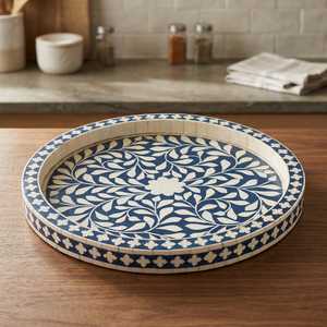 Bone Inlay Cute Handmade <b>Round</b> Dishwasher Safe Serving <b>Tray</b> Food Grade for Dining Table Home Hotel Restaurant Decor - Product Image 2