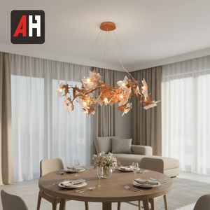 Lustre moderne en cuivre et aluminium en forme de feuille, taille et couleur personnalisables, ampoules <span class=keywords><strong>LED</strong></span> G9, éclairage intérieur à économie d'énergie, salon - Product Image 1