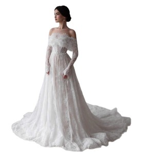 SF2325F <b>Drop</b> Shipping New Hot Selling off Shoulder Fashionable Lace Long Sleeve Trailing Bridal Wedding Dress - Product Image 5