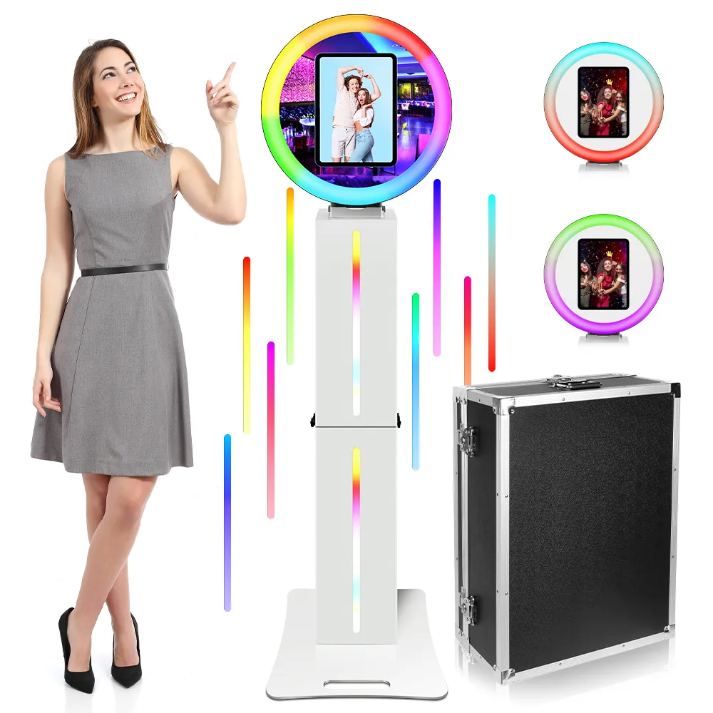 Hot selling portable Ipad booth cover with stand and ring lights for wedding parties