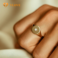 VLOVE cincin berlian alami Pinky Signet, perhiasan mewah 14K emas berlian untuk pasangan