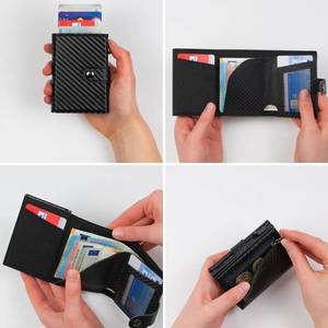 Cartera de Cuero Triple con Monedero y Protección RFID, con Sistema de Expulsión Automática de Tarjetas de Crédito, de Fibra de Carbono, Diseño Moderno, Directo de Fábrica - Product Image 4