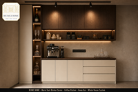 Meuble de station à café sur mesure pour la maison, en chêne fumé et blanc crème, avec étagère ouverte à LED, conception 3D gratuite, fabrication OEM pour toute la maison