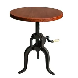 Industrial wooden Swivel Round Solid Wood Hand Craved Coffee Table & Dining Table Set