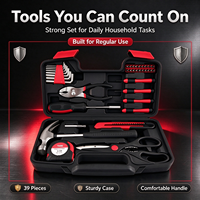 Ergonomic 39pc Household Hand Tool Kit Multi Purpose Hardware Mechanics Set with Claw Hammer for Daily House Repairs
