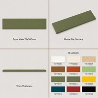 Azulejo de Pared de Porcelana Mate Personalizado OEM, 75x300x9mm, 12 Colores, 44 Piezas por Caja, Suministro para Proyectos de Distribuidores de Marca Privada