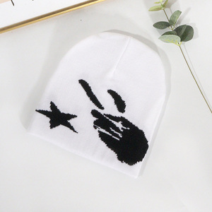 Chapeaux personnalisés Mains d'argent Motif étoile Bonnet tricoté Jacquard Tête de mort Chapeaux d'hiver - Product Image 2