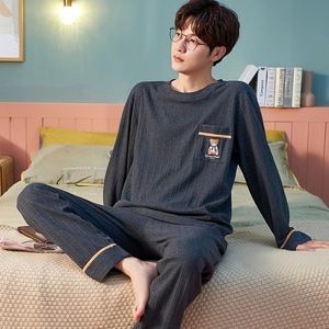 Pijamas de algodón tejido para <span class=keywords><strong>hombre</strong></span>, jersey de manga larga, ropa de casa informal para exteriores, novedad - Product Image 4