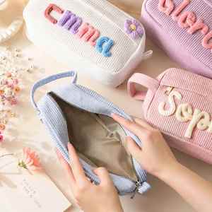Aesthetic Personalized Toiletry <b>Bag</b>, Cute Custom Corduroy Makeup <b>Bag</b>, Pencil Pouch & Retro Cosmetic Organizer - Product Image 3