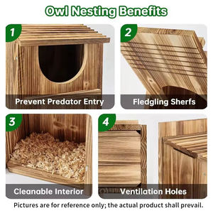 Nichoir en <span class=keywords><strong>bois</strong></span> pour hiboux, à fixation murale, avec fermeture à bouton et motif imprimé, directement de l'usine, fournitures pour oiseaux transfrontalières - Product Image 5