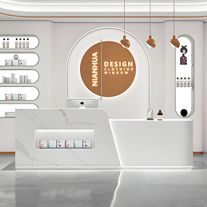 Beauty Salon <b>Reception</b> Desk Wood Veneer Laminate Modern Design Hotel Lobby Clinic Spa Front <b>Counter</b> Office - Product Image 5