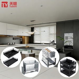 TIANYI Modern Multi-Function Stainless Steel Aluminium <b>Kitchen</b> Cabinet <b>Pull</b>-<b>Out</b> <b>Basket</b> Organizer Slide-<b>Out</b> Storage Shelf Rack - Product Image 1