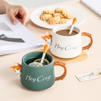 Mug en céramique Shamitao 420 ml, motif animal 3D mignon, Corgi, cadeau d'affaires créatif pour hommes, femmes, couples, avec couvercle et cuillère, mug à café