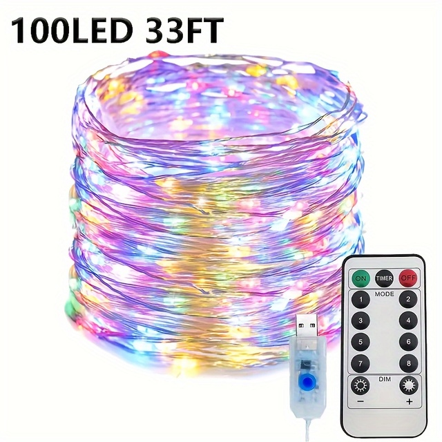 Copper Wire String Lights USB Powered LED Fairy Lights 8 Modes with Timer Remote Control for Home Bedroom Birthday Party Wedding