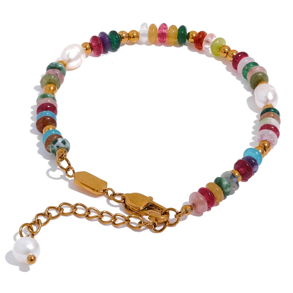 JINYOU 1087 High-Grade Natural Stone Pearl Chain Stainless Steel Luxury Bracelet Bangle for Women Waterproof Trendy Jewelry