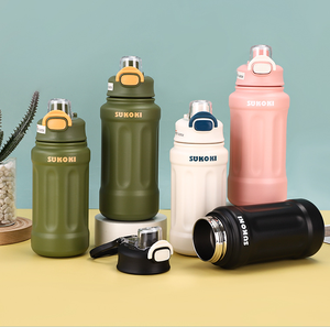 Xách tay 1L thể thao chai nước với Silicone mang theo xử lý và chân không nắp thép không gỉ cách nhiệt rơm cup - Product Image 1