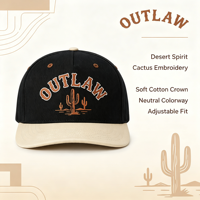 Casquette de baseball western en cuir beige à deux tons avec broderie vintage Cactus du désert et bordure en coton