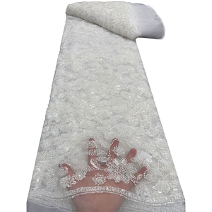 NI.AI 高品质串珠序列网状蕾丝非洲薄纱蕾丝面料新娘婚纱材料 - Product Image 6